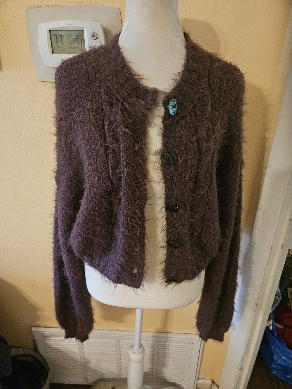 Free People Fuzzy Purple Button-Front Cardigan Small